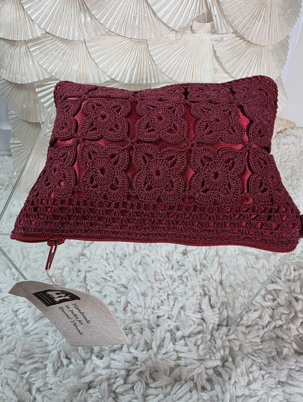 Eternal Thread Crochet Clutch/Makeup Bag in Burgundy/Red